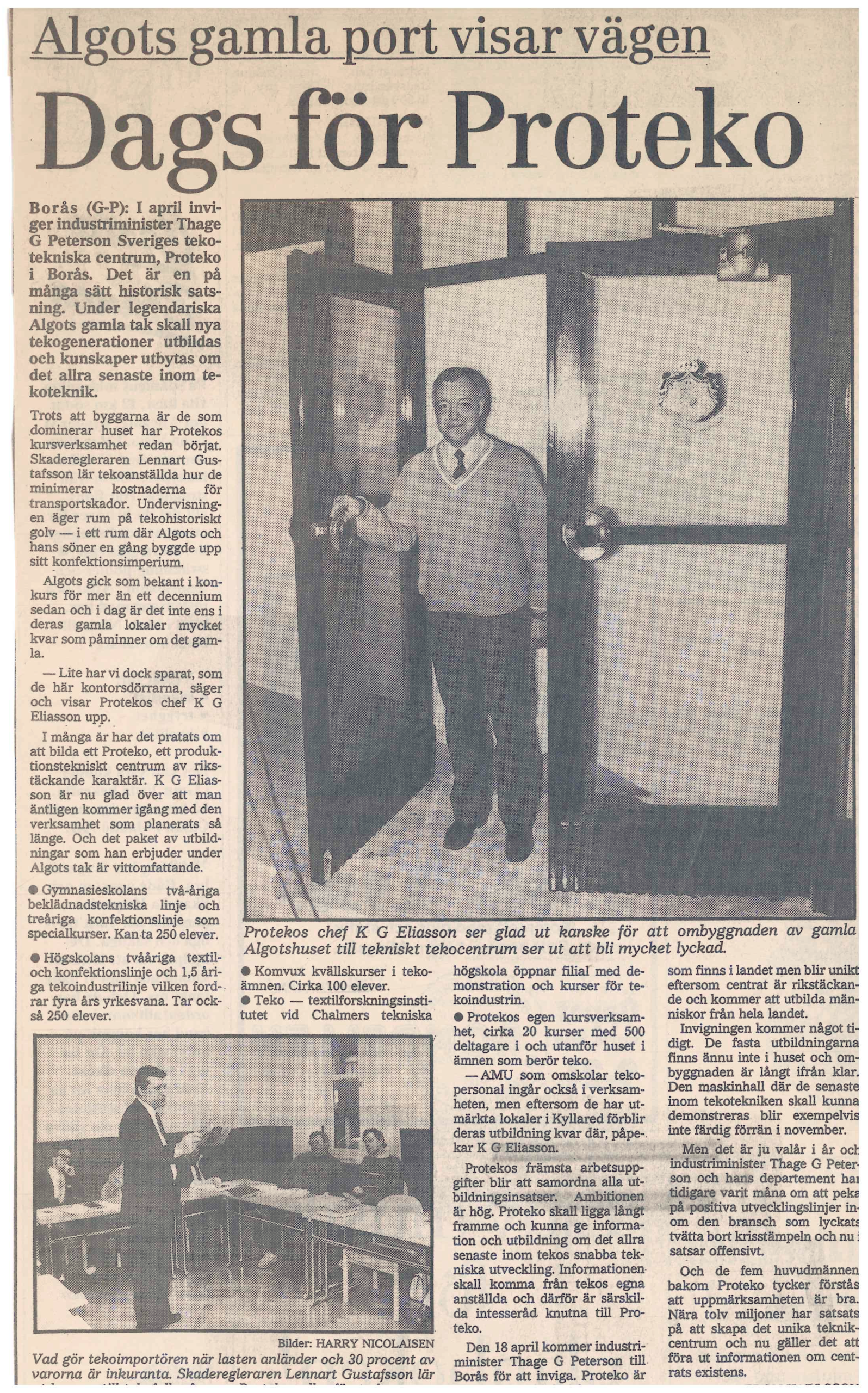 skannad bild av tidningsartikel om starten av Proteko